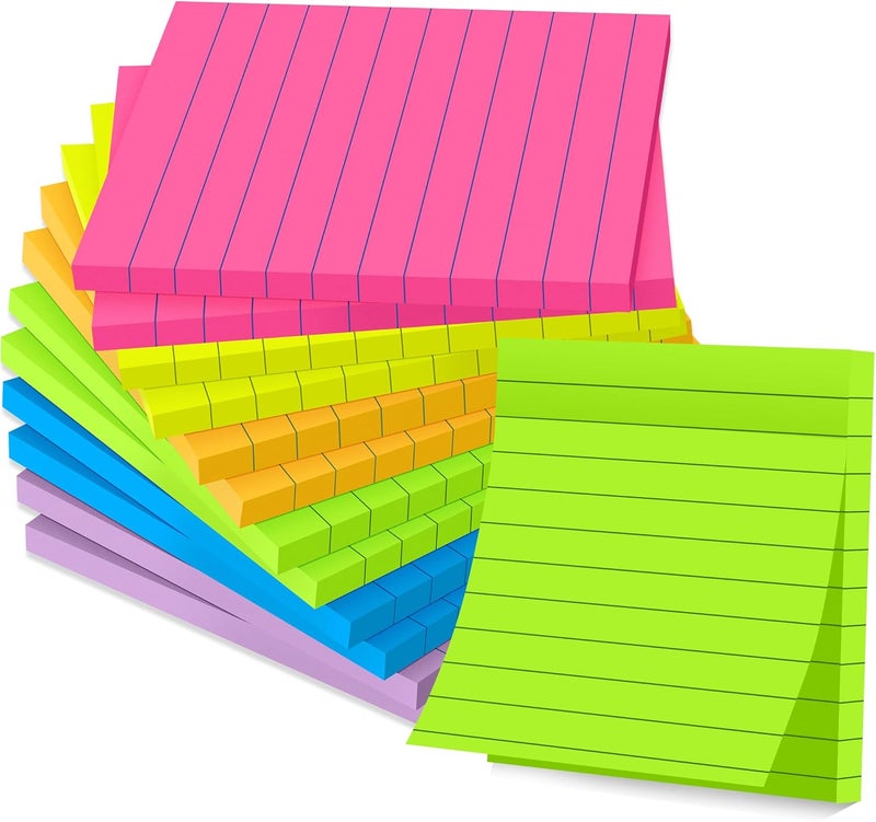 vipstar (12 Pads) Lined Sticky Notes 4x4 in Post, 6 Bright Colors with Lines Self-Stick Note Pads it, Strong Adhesive, 46 Sheets/Pad, 552 Sheets in Total - Image 1